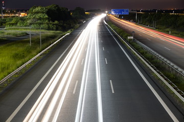 Gorgeous long exposure view at a highway A14 (Autobahn) in Leipzig, Germany