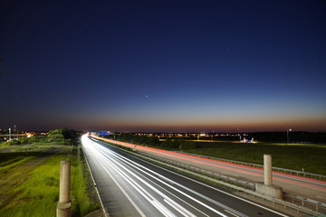 Gorgeous long exposure view at a highway A14 (Autobahn) in Leipzig, Germany