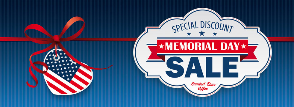 Red Ribbon USA Heart Label Memorial Day Sale Header