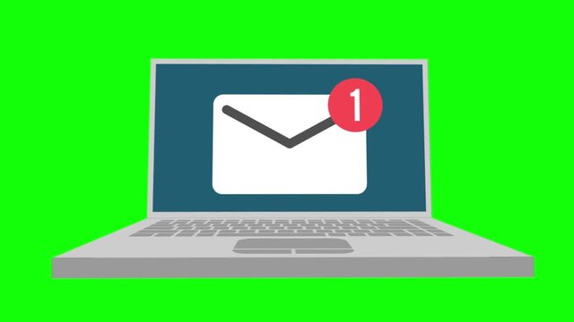 Laptop with envelope mail notice. Symbol of email receiving on green screen. Available in 4K FullHD video render footage motion graphic