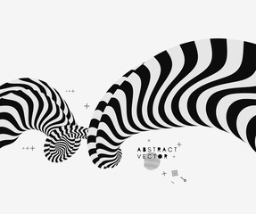 Fototapeta na wymiar Black and white design. Pattern with optical illusion. Abstract 3D geometrical background. Vector illustration.