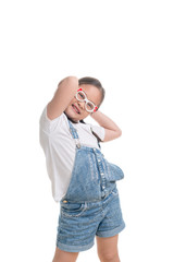 Portrait of Asian girl kid cute age 7 years on white background