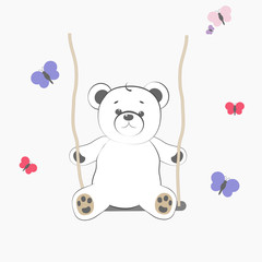 Teddy bear on the swing. Summer vacation