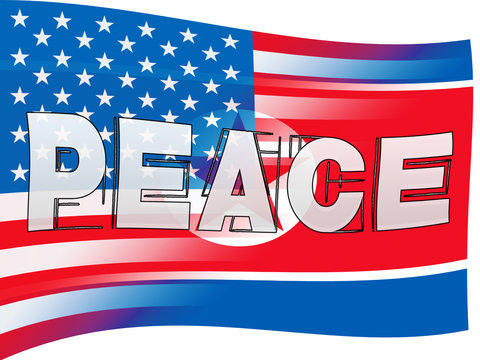 United States North Korean Peace Flags 3d Illustration