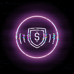 Glitched finance protection. Safe money. Scalable vector icon in modern distorted glitch style. Glitch elements vector illustration.