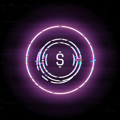 Glitched money. Fast money. Scalable vector icon in modern distorted glitch style. Glitch elements vector illustration.