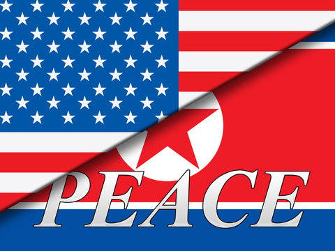 United States North Korea Peace Flags 3d Illustration
