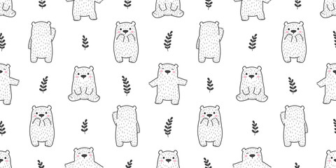 Fototapety  bear seamless pattern polar bear panda leaf forest doodle vector isolated background wallpaper
