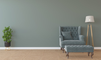 Mockup empty interior with flower and classic chair and lamp