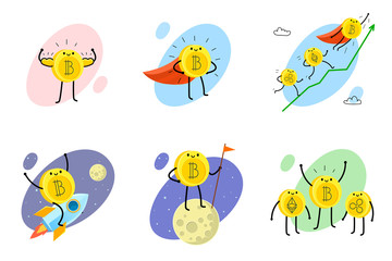 Cartoon bitcoin character.