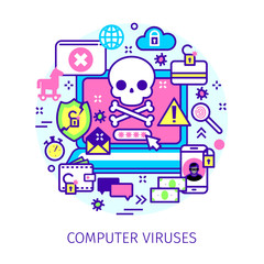 Concept of virus, piracy, hacking and security.