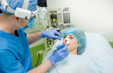 Laser vaporization of nasal concha with coblation technology method. Endoscopic sinus surgery.