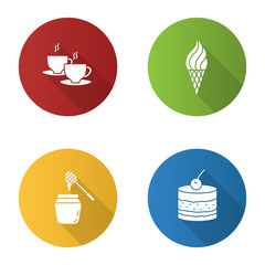 Confectionery flat design long shadow glyph icons set