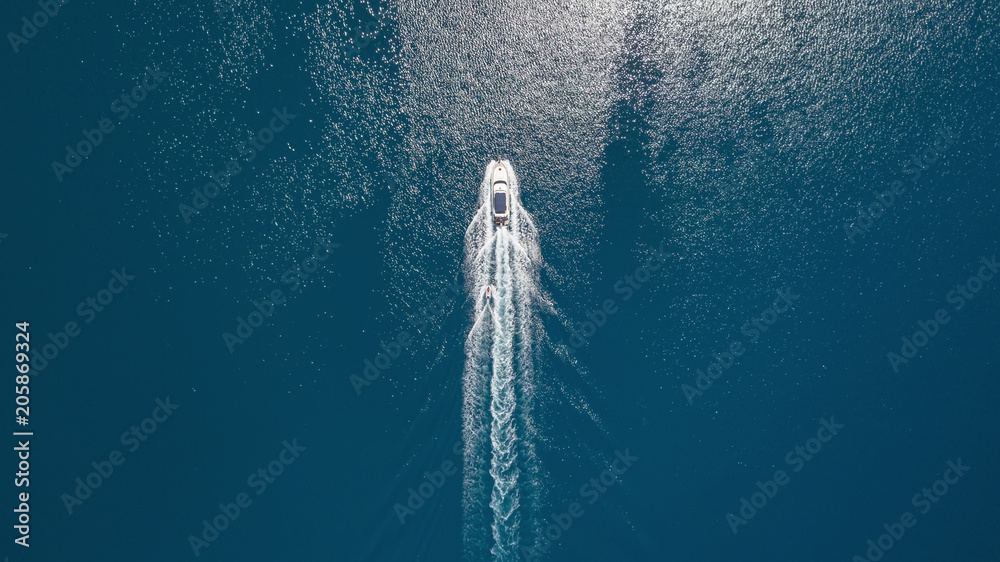 Wall mural aerial view on the sea and boat. beautiful natural seascape at the summer time