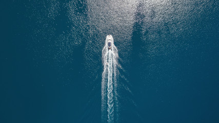 Aerial view on the sea and boat. Beautiful natural seascape at the summer time - Powered by Adobe