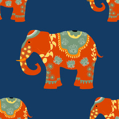 India elephant on indian culture tradition. Hand drawn seamless pattern