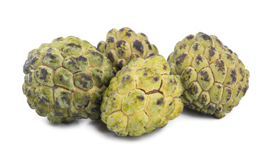 Heap of Sweet And Healthy Fruit Custard Apple Also Know as Sitafal, Sweetsop, Annona Squamosa, Sugar Apple, Sitaphal or Anona isolated on White Background