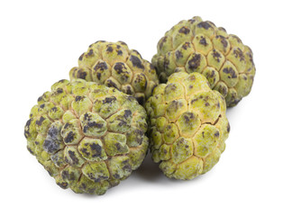 Heap of Sweet And Healthy Fruit Custard Apple Also Know as Sitafal, Sweetsop, Annona Squamosa, Sugar Apple, Sitaphal or Anona isolated on White Background