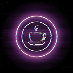 Tea time glitched icon, coffee brake vector art, glitch take a rest illustration