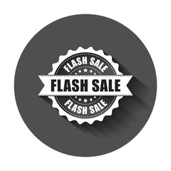 Flash sale grunge rubber stamp. Vector illustration with long shadow. Business concept sale discount stamp pictogram.
