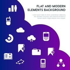 cloud and networking, charts, mobile, bookmarks fill vector icons and elements background concept on gradient background.Multipurpose use on websites, presentations, brochures and more