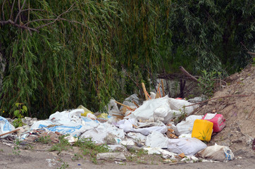 Ecology of Ukraine. Nature near Ukrainian capital.Environmental contamination. Illegal junk dump. 
