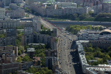 Architecture of the Moscow city from a height