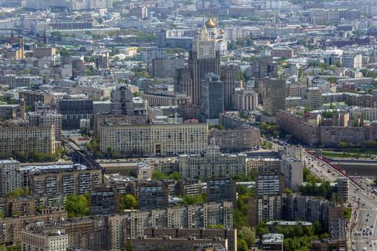 Architecture of the Moscow city from a height