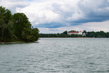 View on a small castle in an island in the chiemsee in bavaria