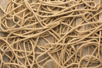 hemp rope lies on the boards