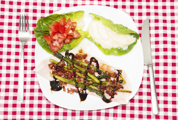 High Angle View of Asparagus Wrapped in Bacon