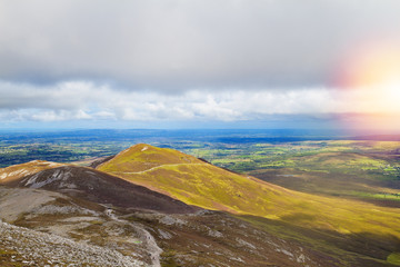 Beautiful scenic mountain landscape. View from Croagh Patrick - mountain in Co. Mayo, Westport, West coast of Ireland