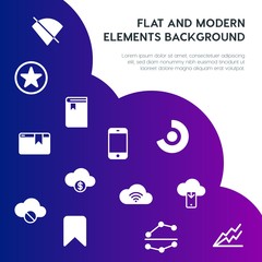 cloud and networking, charts, mobile, bookmarks fill vector icons and elements background concept on gradient background.Multipurpose use on websites, presentations, brochures and more