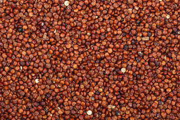 red quinoa seeds as a background. Top view