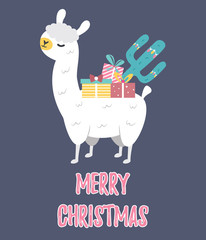 Holiday card with cute lama and presents © danceyourlife