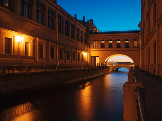 Fototapeta na wymiar Night view of arch over the Winter canal. Saint-Petersburg, Russia