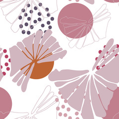 Botanical vector seamless pattern with hand drawn  tropical  leaves  and geometric background.