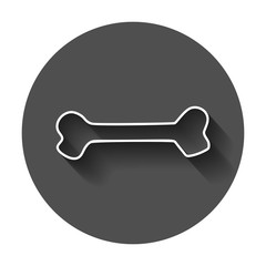Dog bone toy icon. Hand drawn vector illustration with long shadow. Business concept animal bone pictogram.