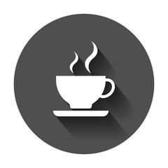 Coffee cup icon. Vector illustration with long shadow. Business concept coffee mug pictogram.