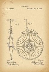 1881 Patent Velocipede Bicycle Unicycle history invention