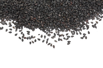 Black sesame seeds with copy space for your text isolated on white background top view