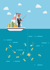 Businessman with idea fishing money