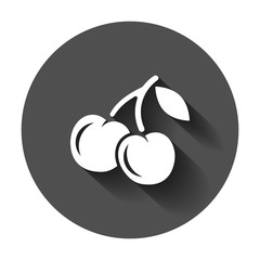 Cherry berry vector icon. Cherries illustration with long shadow. Sweet cherry healthy food.