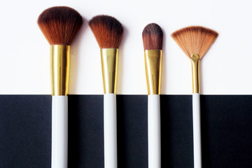 close up. set of makeup brush set on black and white background