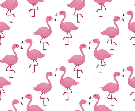 Flamingo seamless pattern pink bird background summer tropical zoo wallpaper.