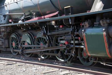 Fototapeta na wymiar Quorn South Australia, close up of wheels of vintage steam engine