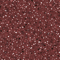 Terrazzo flooring vector seamless pattern in dark red colors. Classic italian type of floor in Venetian style composed of natural stone, granite, quartz, marble, glass and concrete - 205882320