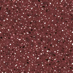 Gordijnen Terrazzo flooring vector seamless pattern in dark red colors. Classic italian type of floor in Venetian style composed of natural stone, granite, quartz, marble, glass and concrete © lalaverock