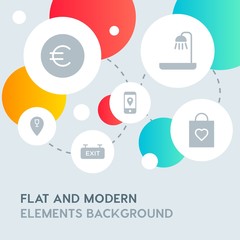 hotel, location, shopping fill vector icons and elements background with circle bubbles networks.Multipurpose use on websites, presentations, brochures and more