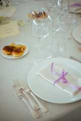 seat on restaurant table prepared for wedding party gala dinner